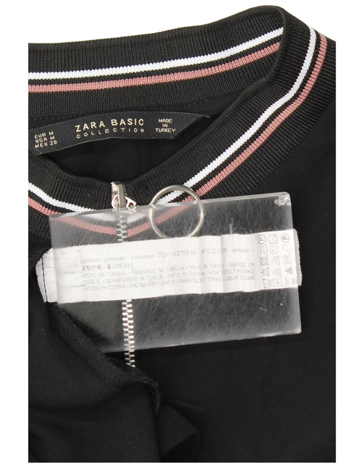 Zara Womens Zip Neck Shift Dress UK 14 Medium Black Polyester