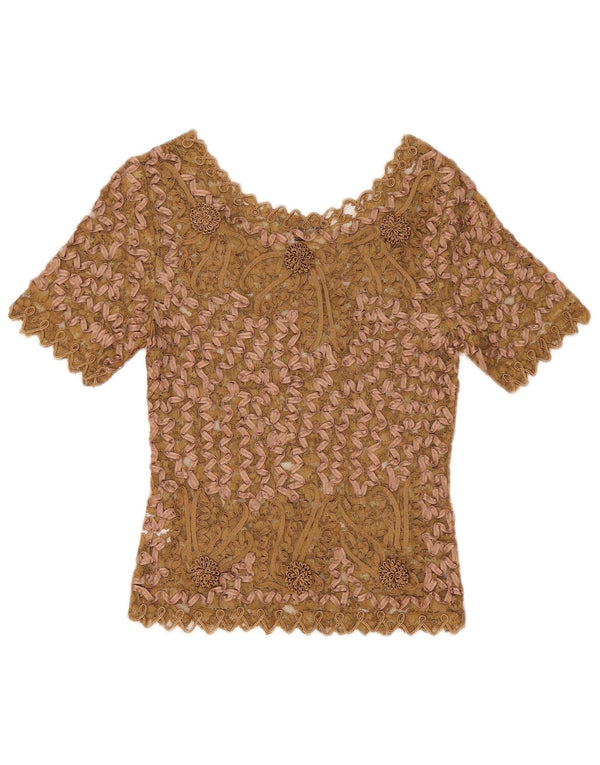 Sky Design Womens Lace Blouse Top US 1 XS Beige Floral Polyester