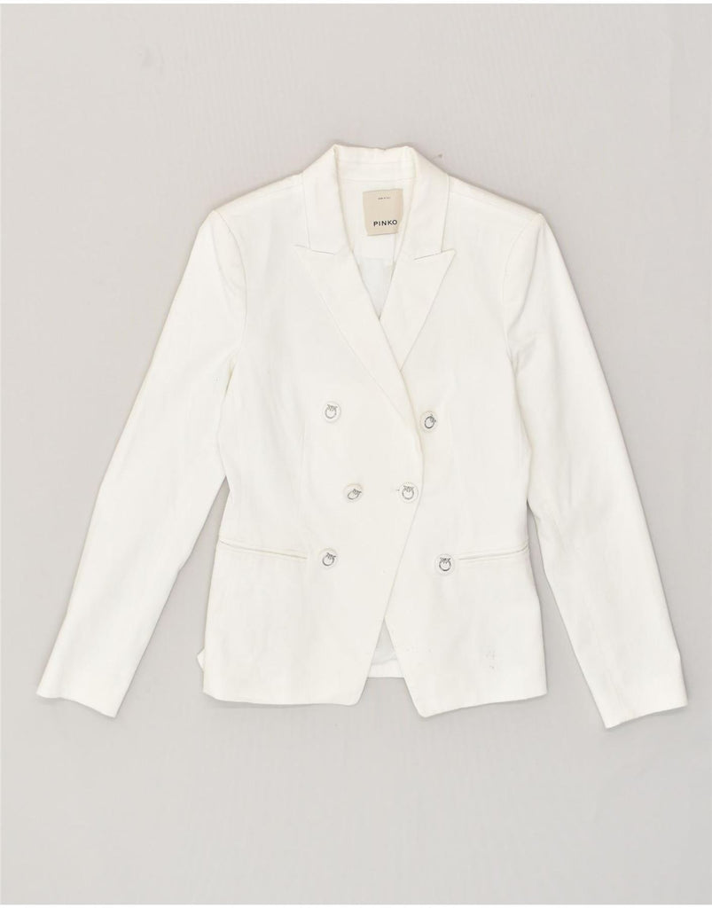 PINKO Womens Blazer Jacket UK 10 Small White Cotton | Vintage Pinko | Thrift | Second-Hand Pinko | Used Clothing | Messina Hembry 