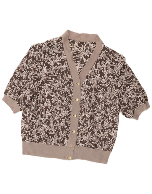 Vintage Womens Short Sleeve Shirt Blouse UK 18 XL Grey Floral Polyester