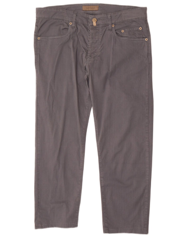 SIVIGLIA Mens Straight Cropped Trousers W35 L25 Grey Striped Cotton