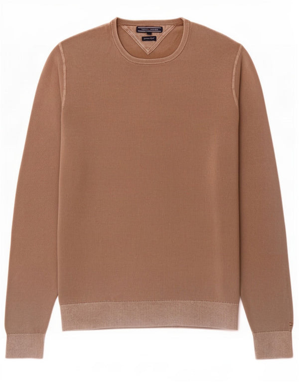 Tommy Hilfiger Mens Crew Neck Jumper Sweater Medium Brown Cotton