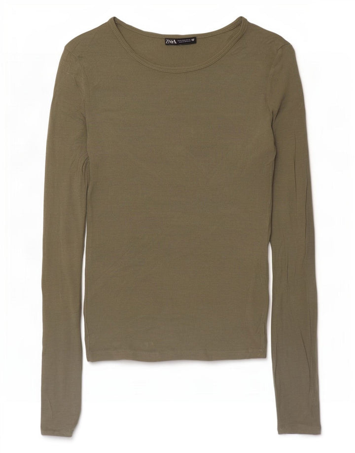 Zara Womens Top Long Sleeve UK 12 Medium Khaki