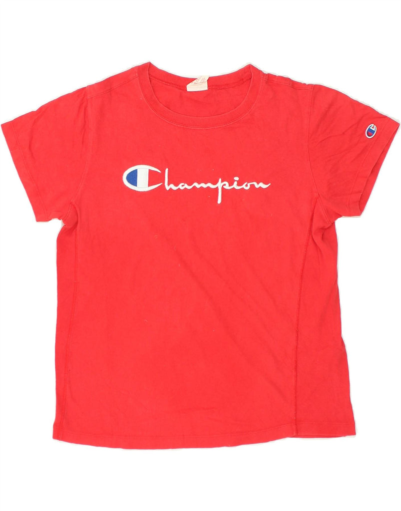 CHAMPION Womens Graphic T-Shirt Top UK 14 Medium Red Cotton | Vintage Champion | Thrift | Second-Hand Champion | Used Clothing | Messina Hembry 