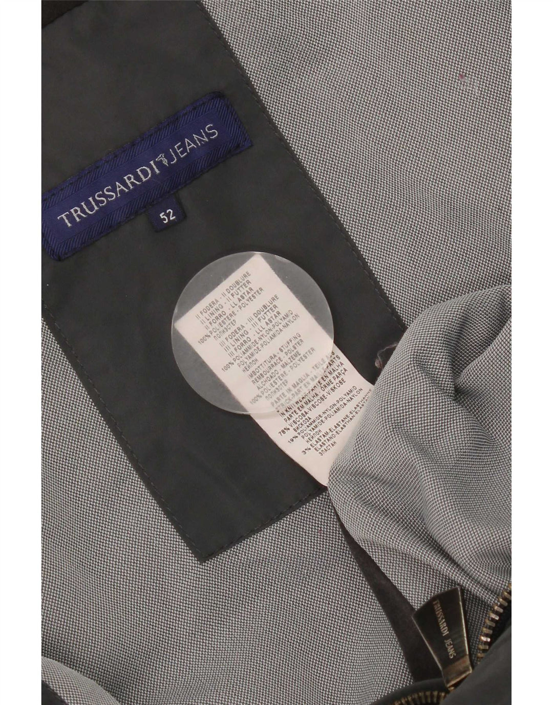 Trussardi Jeans Mens Hooded Padded Jacket IT 52 XL Grey Polyester