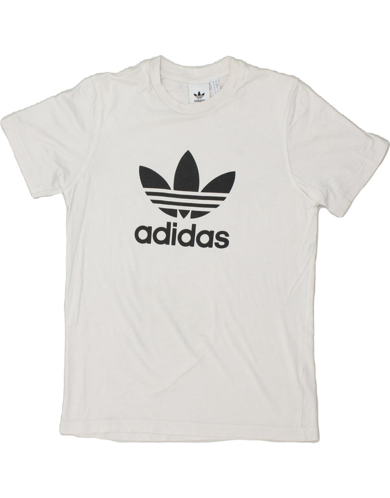 ADIDAS Womens Graphic T-Shirt Top UK 10 Small White Cotton | Vintage Adidas | Thrift | Second-Hand Adidas | Used Clothing | Messina Hembry 