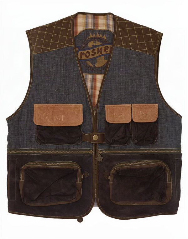 Rosner Mens Utility Gilet UK 40 Large Blue Colourblock Cotton