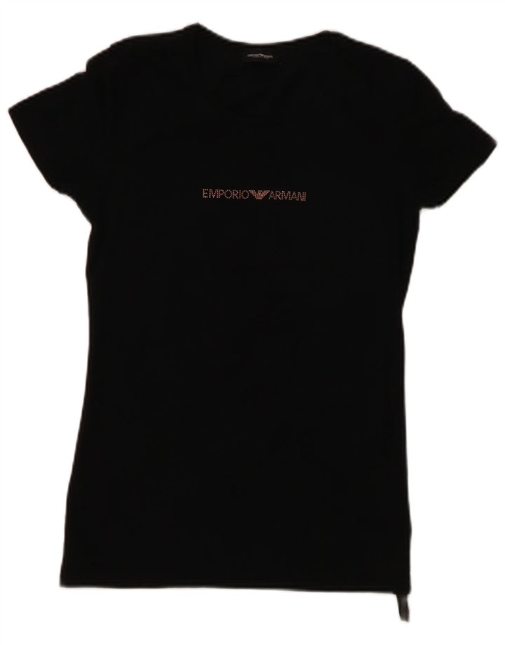 EMPORIO ARMANI Womens Graphic T-Shirt Top UK 8 Small Black Cotton