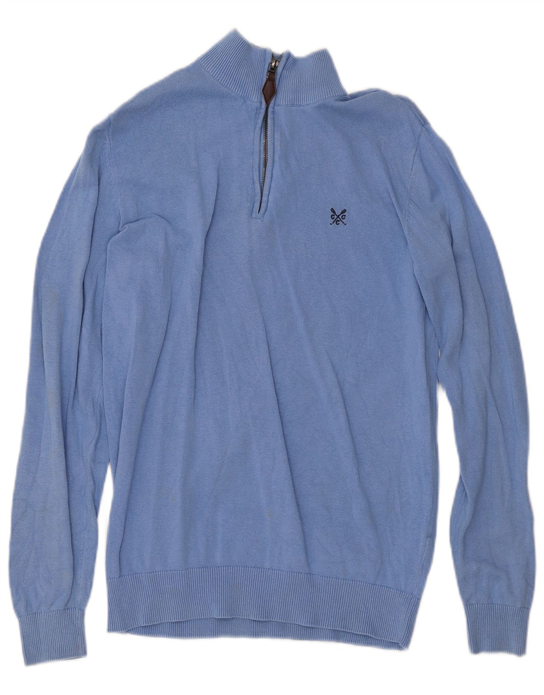 CREW CLOTHING Mens Zip Neck Jumper Sweater Small Blue Cotton