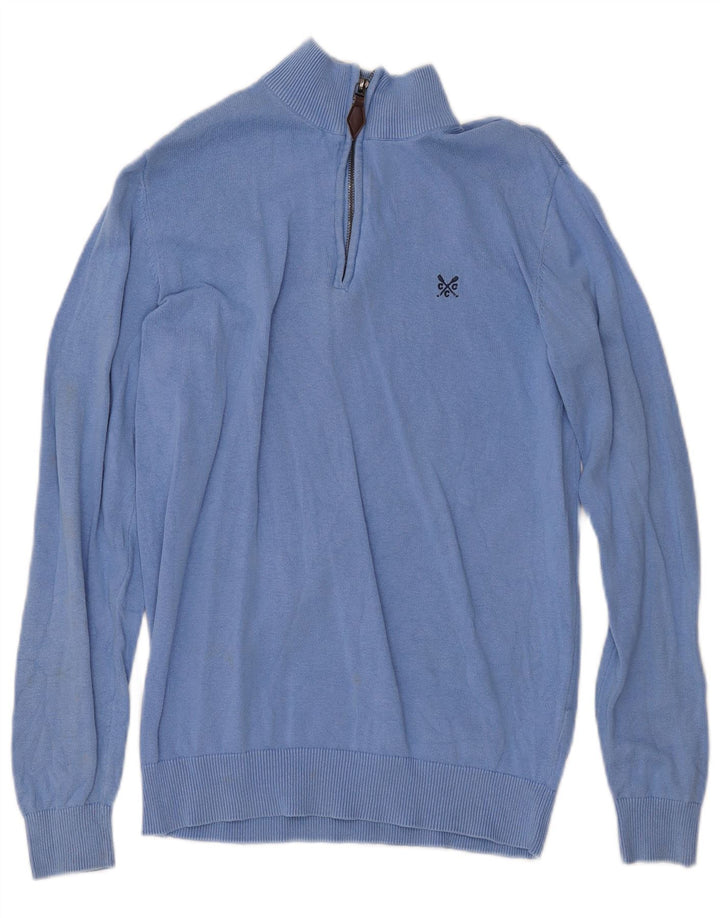 CREW CLOTHING Mens Zip Neck Jumper Sweater Small Blue Cotton