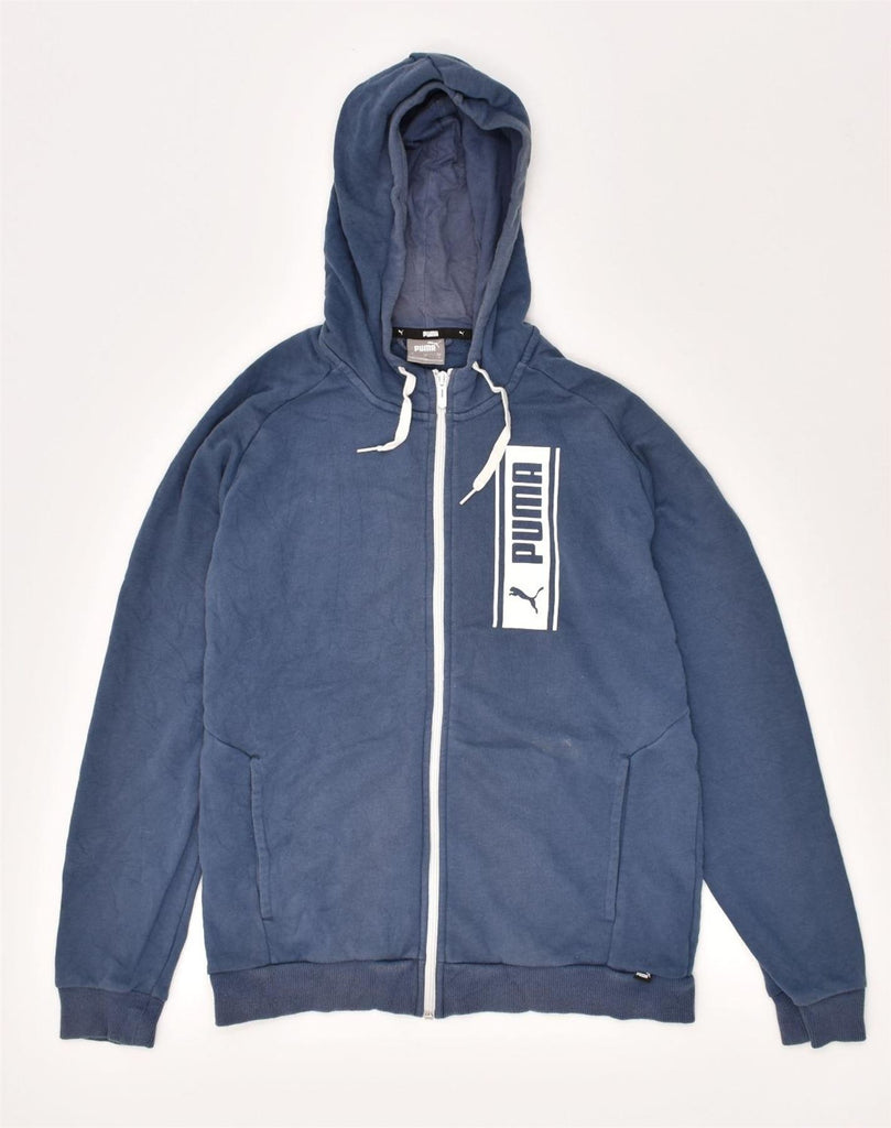 PUMA Mens Graphic Zip Hoodie Sweater Small Blue Cotton | Vintage Puma | Thrift | Second-Hand Puma | Used Clothing | Messina Hembry 