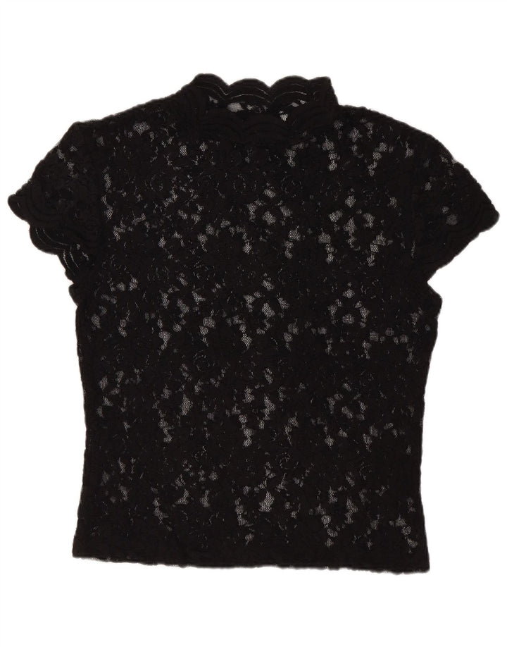 Zara Womens Crop Lace Blouse Top UK 12 Medium Black Floral