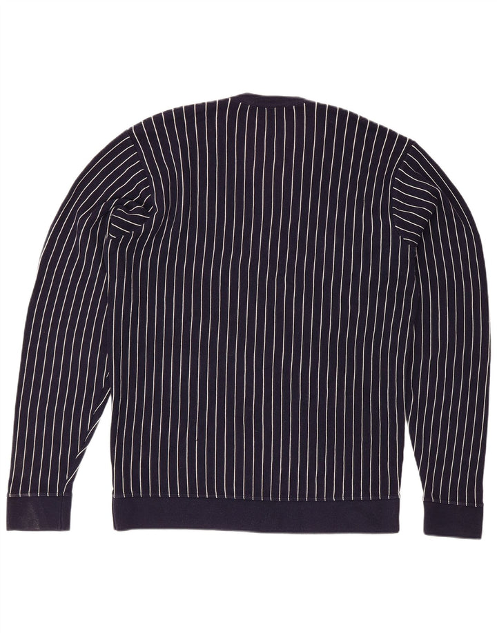 Lacoste Mens V-Neck Jumper Sweater Size 4 Medium Navy Blue Striped