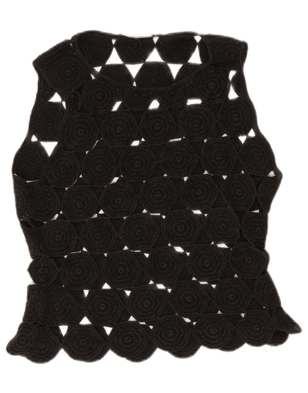 Max & Co. Womens Sleeveless Crochet Crop Top UK 10 Small Black
