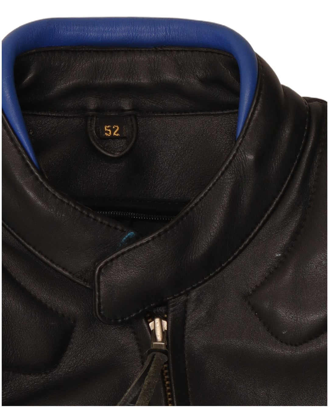 VINTAGE Mens Leather Racer Jacket IT 52 XL Black Colourblock Leather