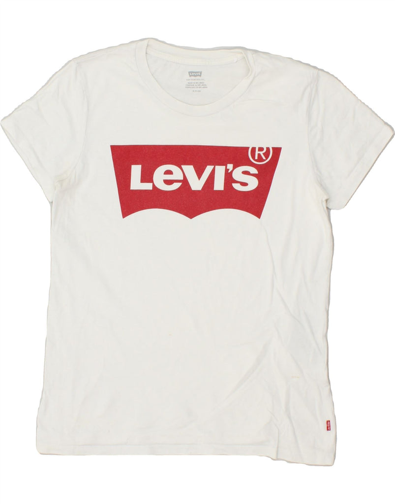 LEVI'S Womens Graphic T-Shirt Top UK 10 Small White Cotton Vintage Levi's and Second-Hand Levi's from Messina Hembry 