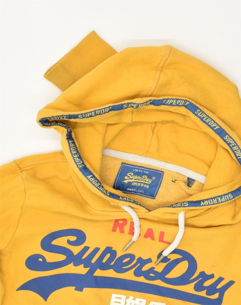 SUPERDRY Womens Real Graphic Hoodie Jumper UK 10 Small Yellow Cotton | Vintage Superdry | Thrift | Second-Hand Superdry | Used Clothing | Messina Hembry 