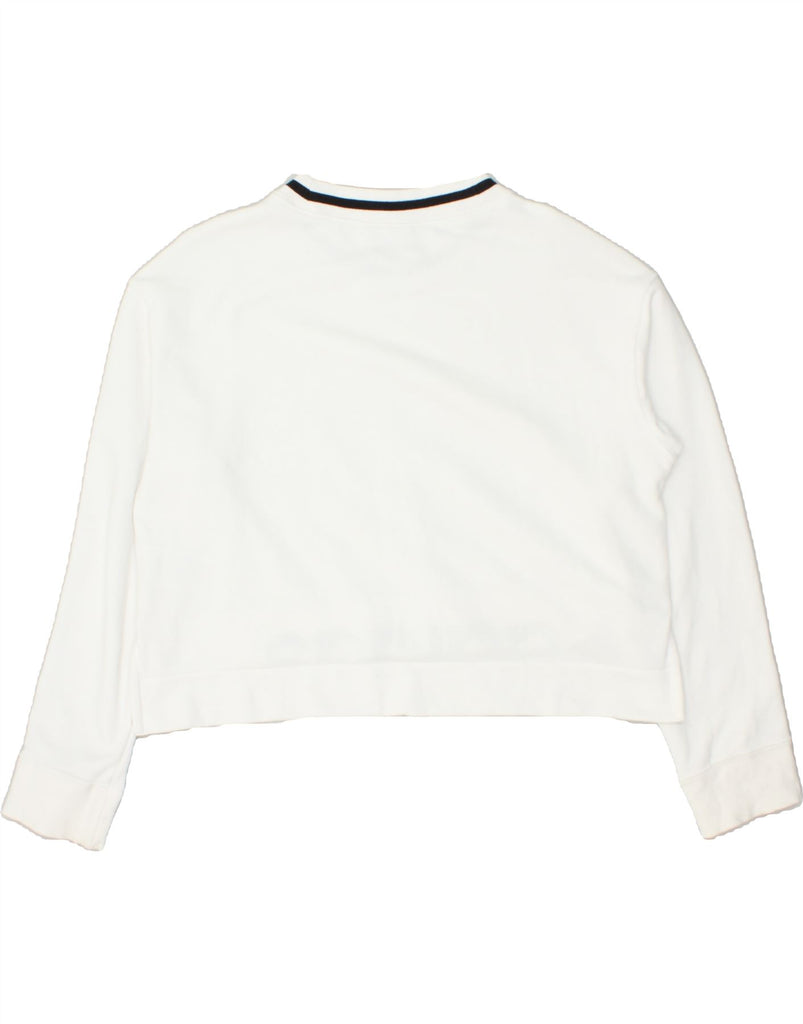 ADIDAS Womens Graphic Crop Sweatshirt Jumper UK 10 Small White Cotton | Vintage Adidas | Thrift | Second-Hand Adidas | Used Clothing | Messina Hembry 