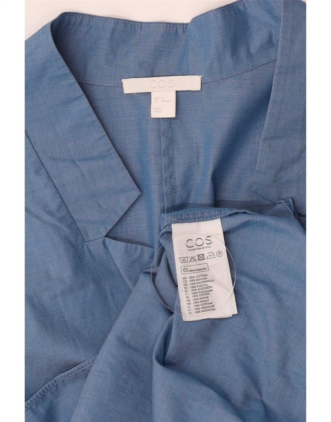 Cos Womens Long Sleeve Blouse Top EU 42 Large Blue Cotton