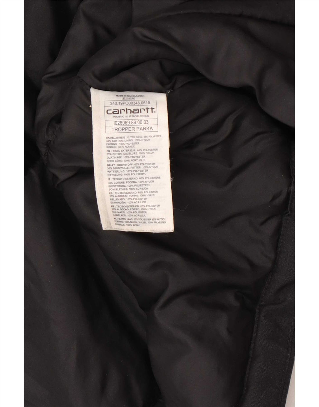 Carhartt Mens Tropper Hooded Parka Jacket UK 34 XS Black Polyester