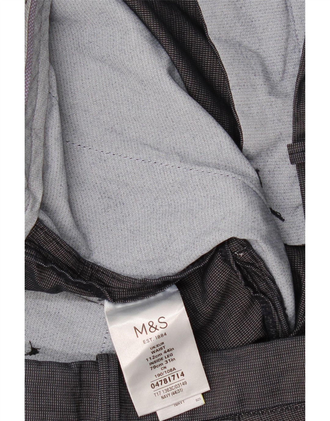 Marks & Spencer Mens Straight Suit Trousers W44 L31 Navy Blue Cotton