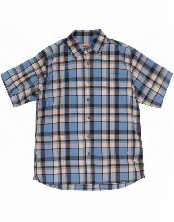 Wrangler Mens Short Sleeve Shirt Medium Blue Check Cotton