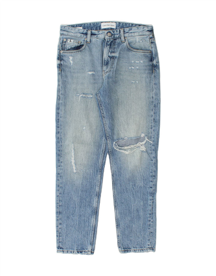 CALVIN KLEIN Womens Distressed Straight Jeans W28 L27 Blue Cotton Vintage Calvin Klein and Second-Hand Calvin Klein from Messina Hembry 