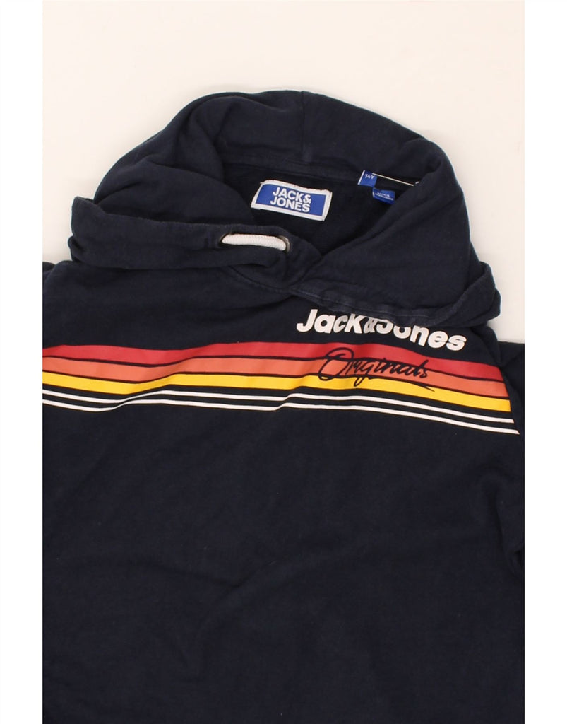 JACK & JONES Boys Graphic Hoodie Jumper 13-14 Years Navy Blue Cotton | Vintage Jack & Jones | Thrift | Second-Hand Jack & Jones | Used Clothing | Messina Hembry 