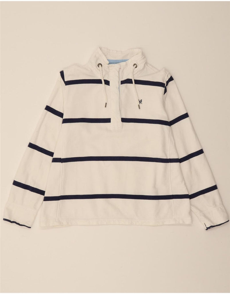 CREW CLOTHING Womens Sweatshirt Jumper UK 12 Medium  White Striped Vintage Crew Clothing and Second-Hand Crew Clothing from Messina Hembry 