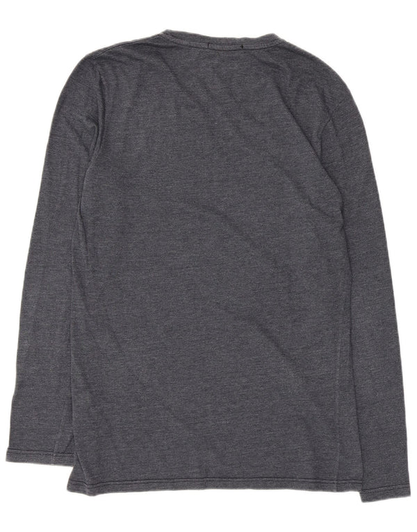 Fred Perry Womens Top Long Sleeve UK 14 Medium Navy Blue Cotton