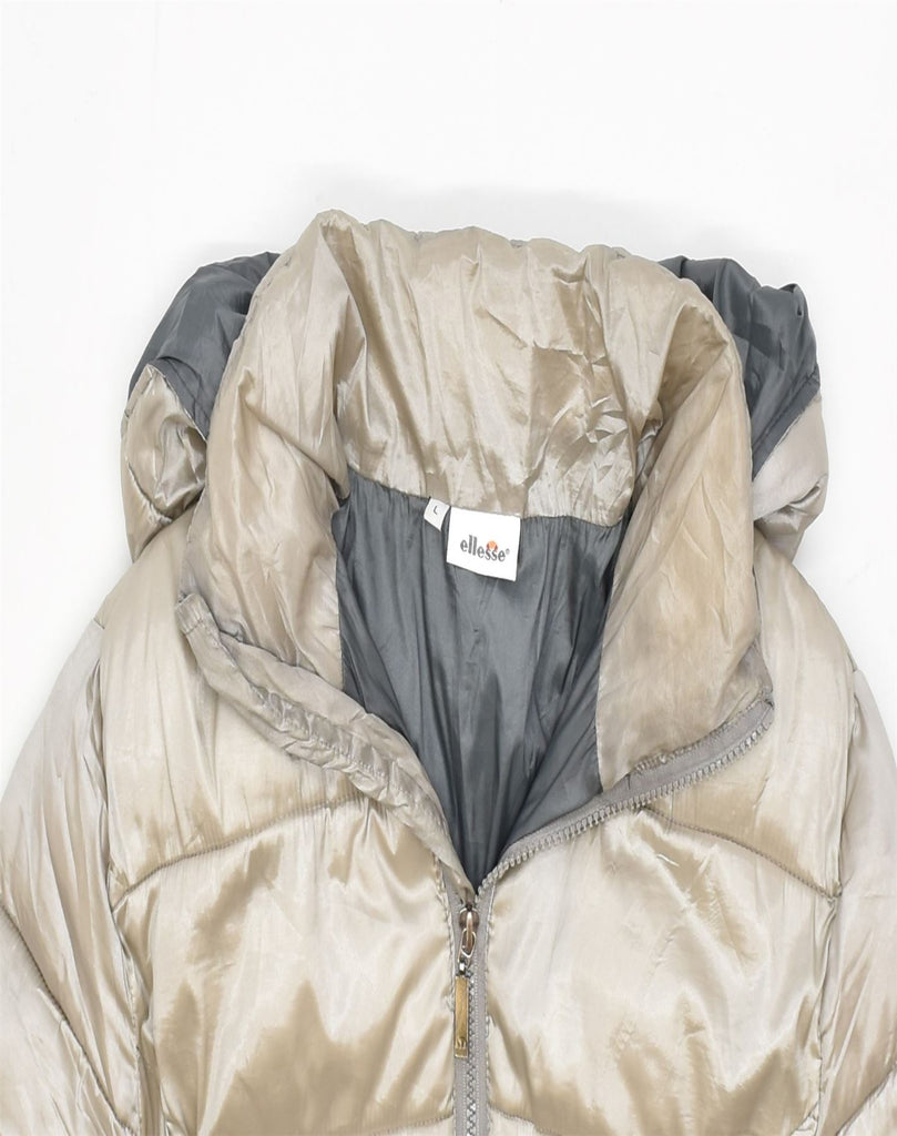 ELLESSE Womens Hooded Padded Jacket UK 16 Large Grey Polyester | Vintage | Thrift | Second-Hand | Used Clothing | Messina Hembry 