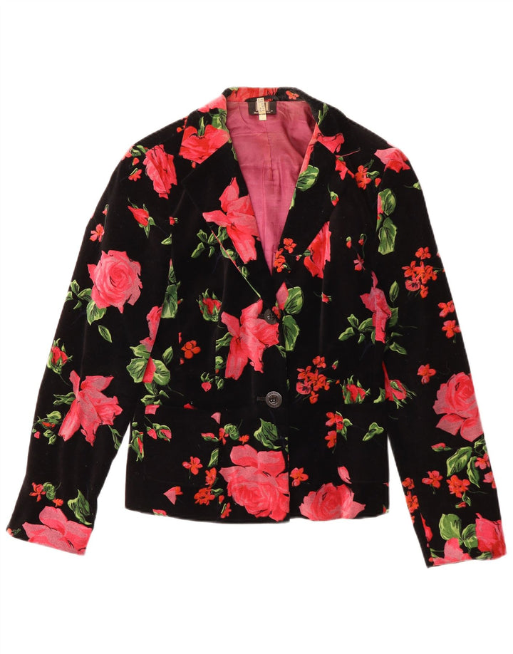Madeleine Womens 2 Button Velvet Blazer Jacket UK 14 Medium Black Floral
