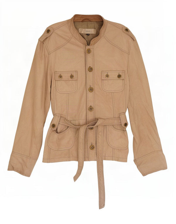 Vintage Womens Military Leather Jacket IT 48 XL Beige