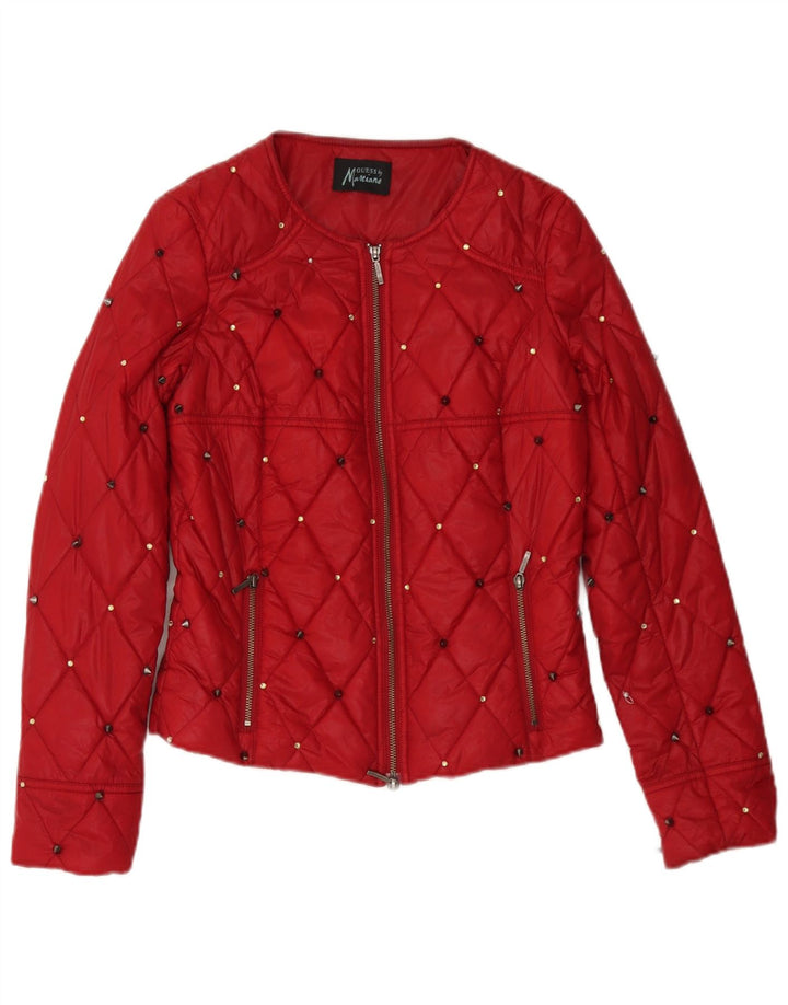 Guess By Marciano Womens Quilted Jacket IT 42 Medium Red Spotted Polyamide