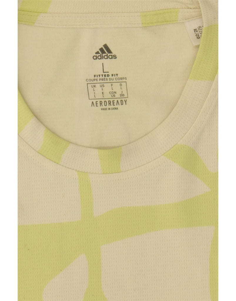 ADIDAS Mens Aeroready Graphic T-Shirt Top Large Yellow Geometric Polyester Vintage Adidas and Second-Hand Adidas from Messina Hembry 