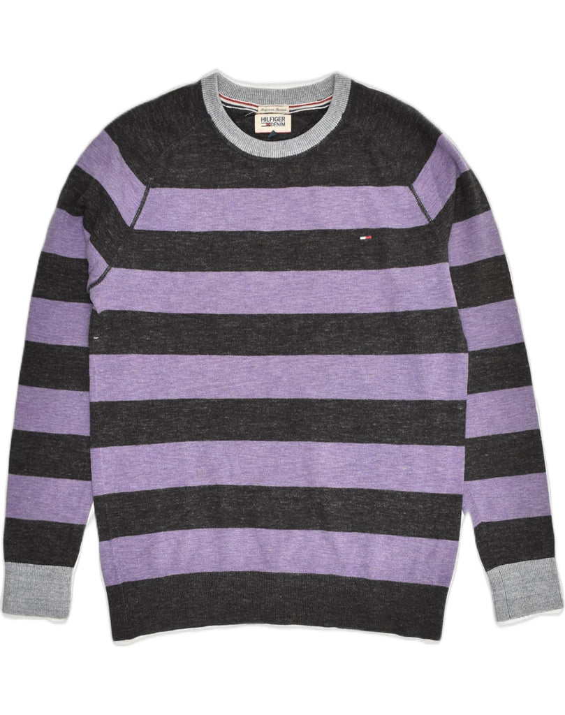 TOMMY HILFIGER Womens Sweatshirt Jumper UK 12 Medium Purple Striped | Vintage Tommy Hilfiger | Thrift | Second-Hand Tommy Hilfiger | Used Clothing | Messina Hembry 