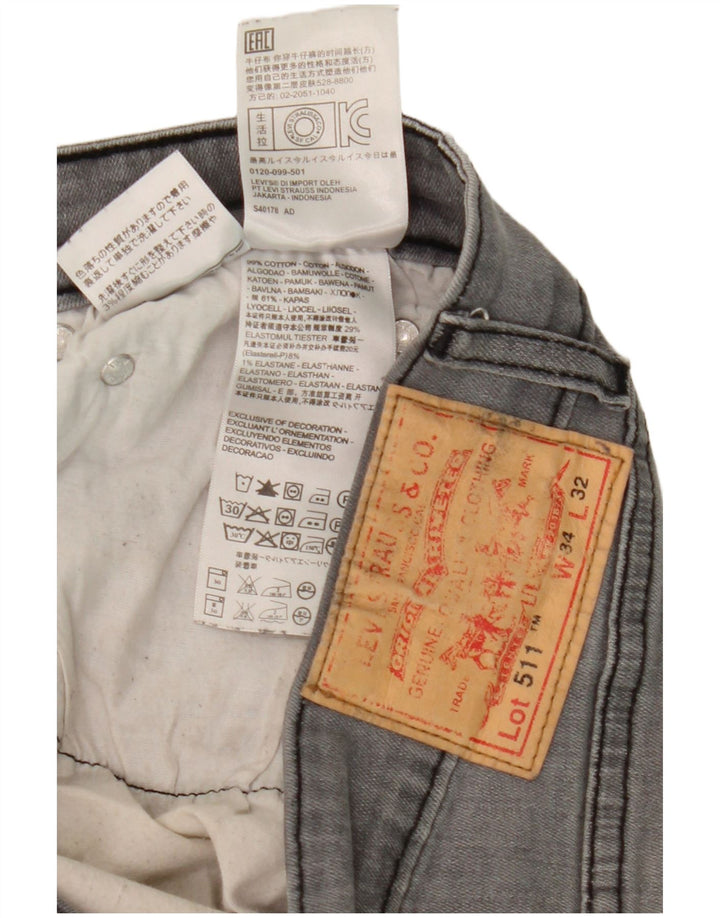 Levi's Mens 511 Slim Jeans W34 L28 Grey Cotton