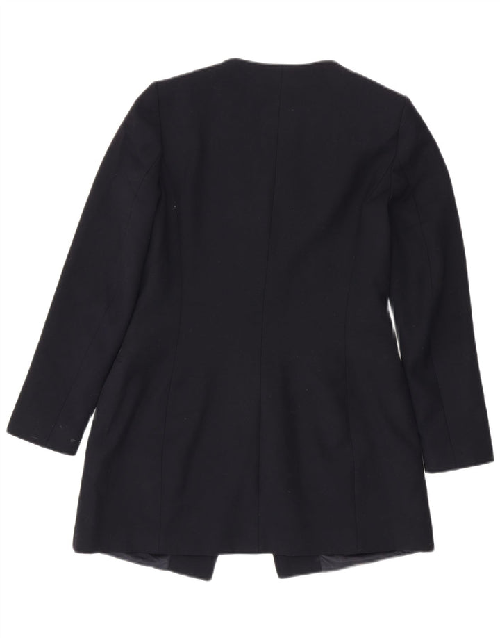 Zara Womens Full Zip Blazer Jacket UK 12 Medium Navy Blue Polyester