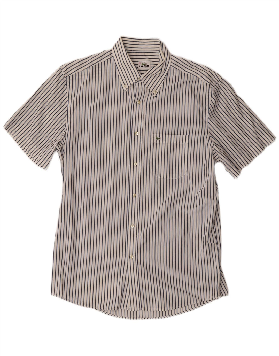 Lacoste Mens Short Sleeve Regular Fit Shirt Size 42 Large White Pinstripe