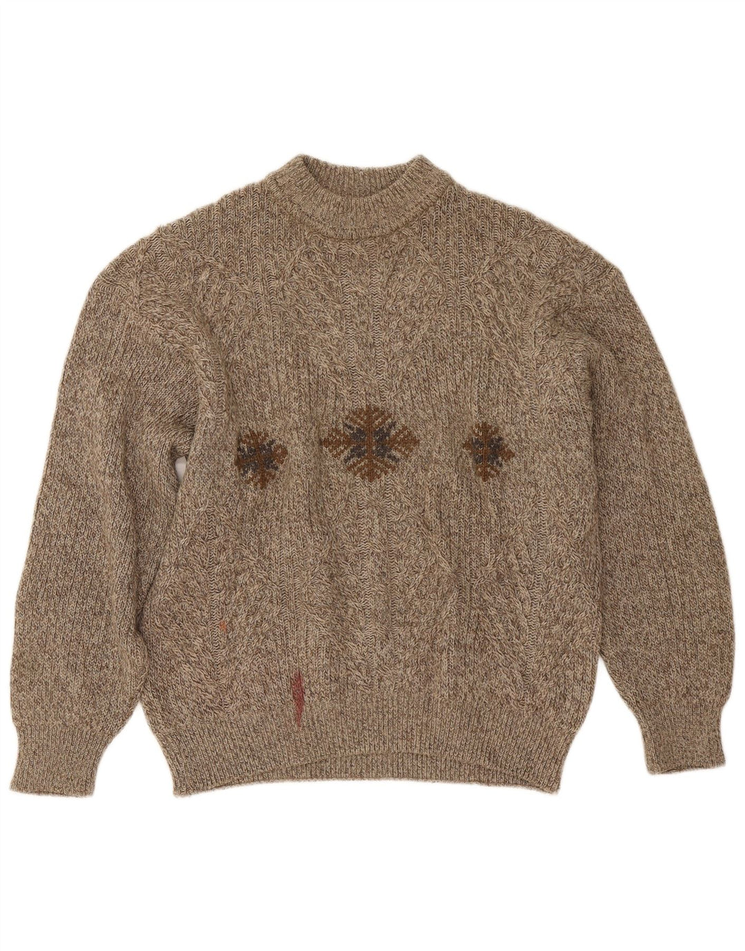 Cacharel Mens Crew Neck Jumper Sweater Large Beige Fair Isle