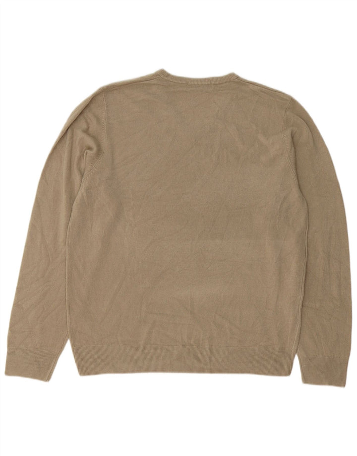 MARKS & SPENCER Mens Blue Harbour V-Neck Jumper Sweater Large Beige