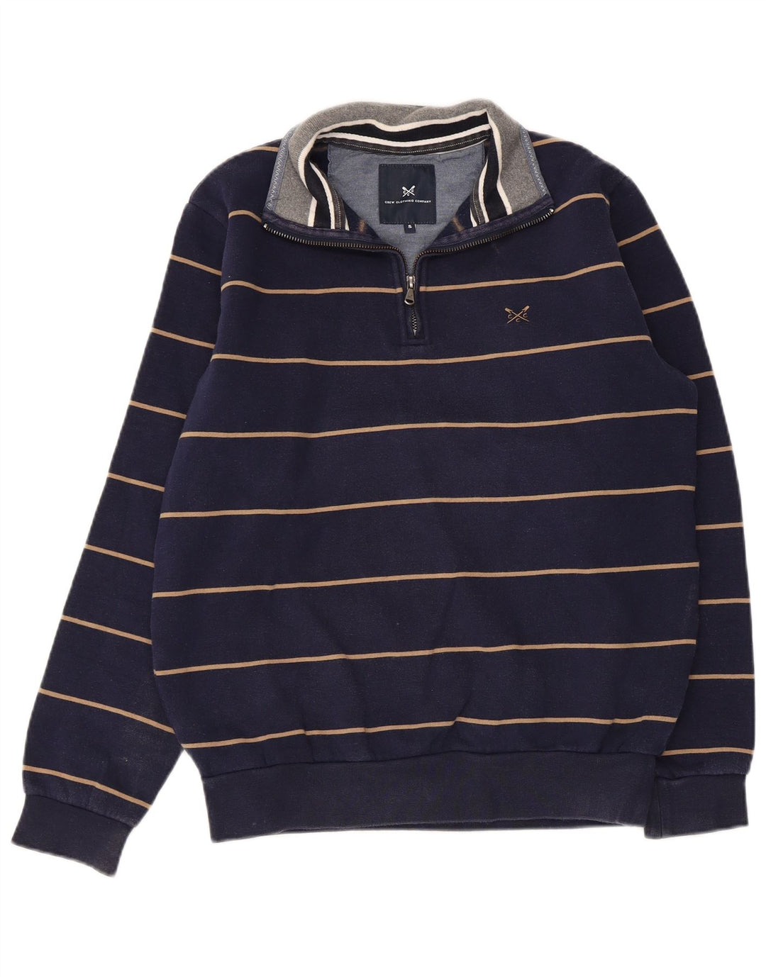 CREW CLOTHING Mens Zip Neck Sweatshirt Jumper Small Navy Blue Striped