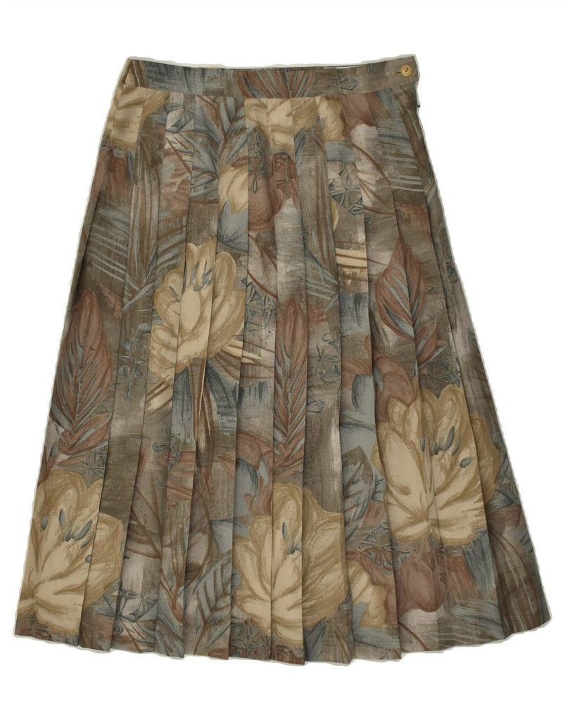 MILA SCHON Womens Pleated A-Line Skirt EU 39 Medium W28  Grey Floral Vintage Mila Schon and Second-Hand Mila Schon from Messina Hembry 