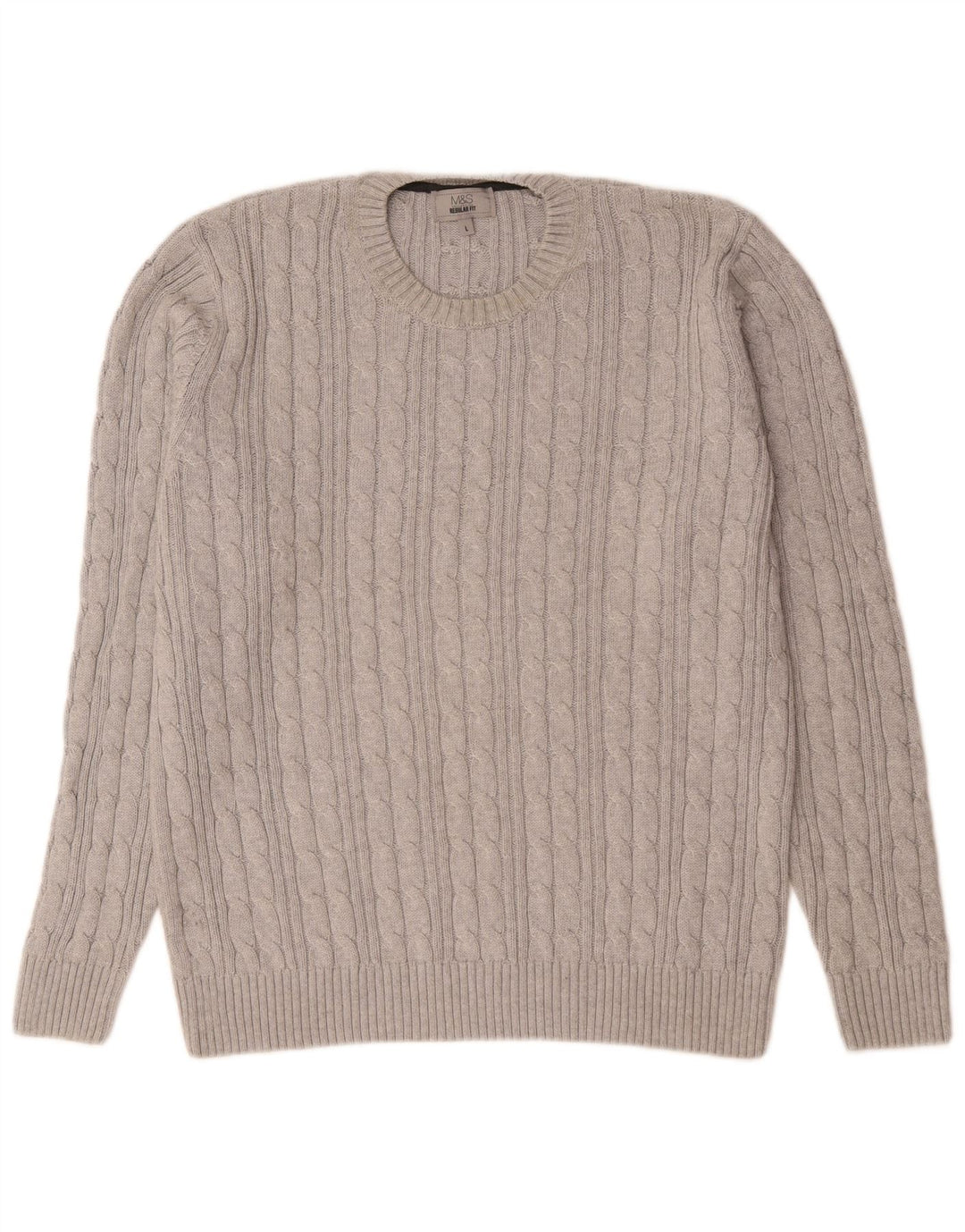 Marks & Spencer Mens Regular Fit Crew Neck Jumper Sweater Large Grey Cotton