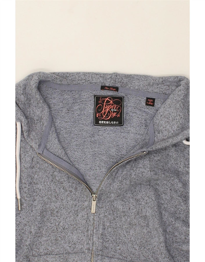 SUPERDRY Womens Crop Zip Hoodie Sweater UK 16 Large Grey Flecked Viscose Vintage Superdry and Second-Hand Superdry from Messina Hembry 