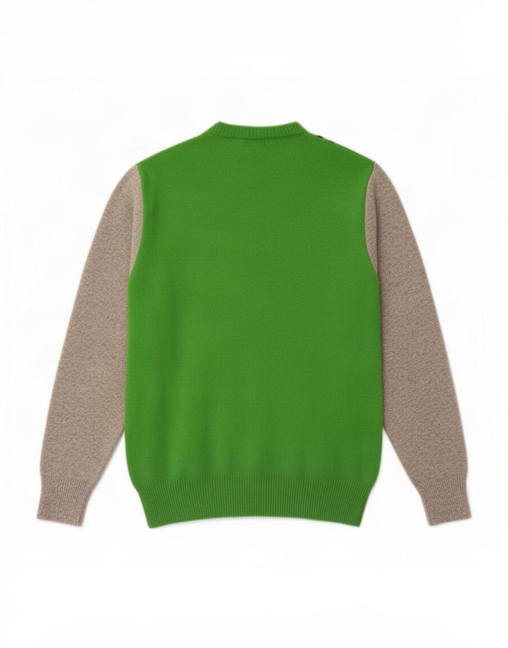 Playlife Mens Crew Neck Jumper Sweater XL Green Argyle/Diamond Wool