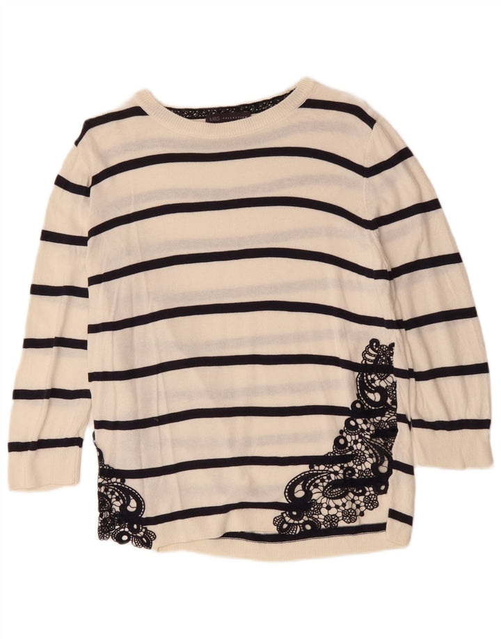 MARKS & SPENCER Womens Boat Neck Jumper Sweater UK 12 Medium  White