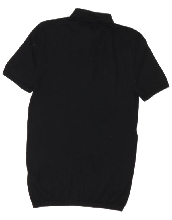 All Saints Mens Short Sleeve Polo Neck Jumper Sweater XS Black Merino Wool