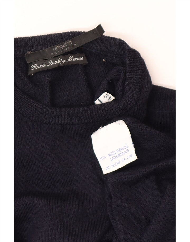 Ungaro Mens Crew Neck Jumper Sweater IT 48 Small Navy Blue Wool