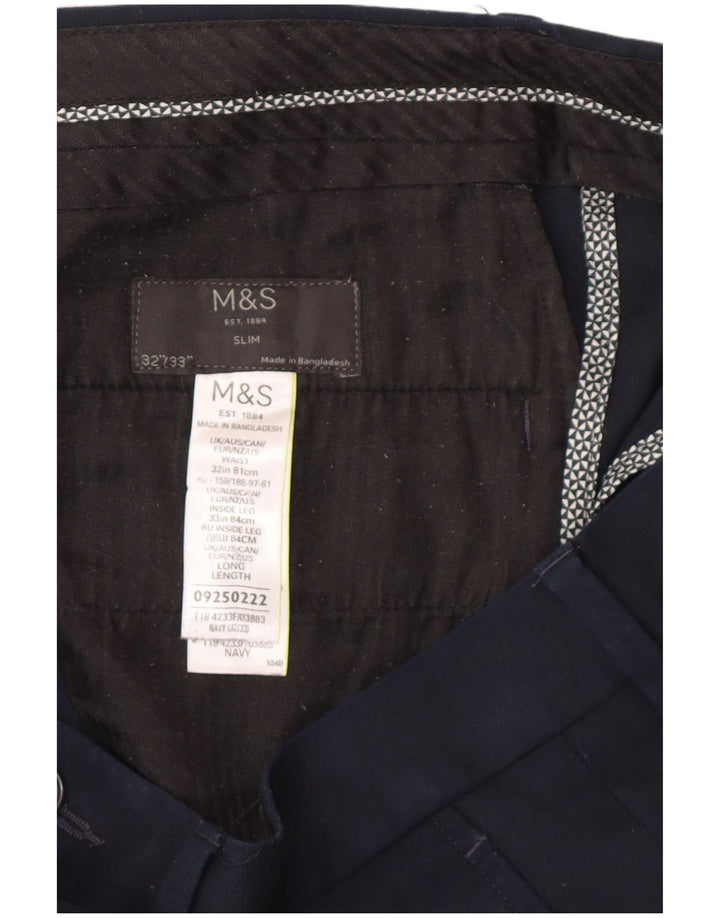 Marks & Spencer Mens Slim Chino Trousers W32 L30 Navy Blue Polyester